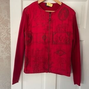 J. McLaughlin Red Jacket Sweater Cardigan L Silk front